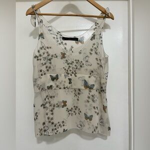 Floral Butterfly Print Women's Sheer Top